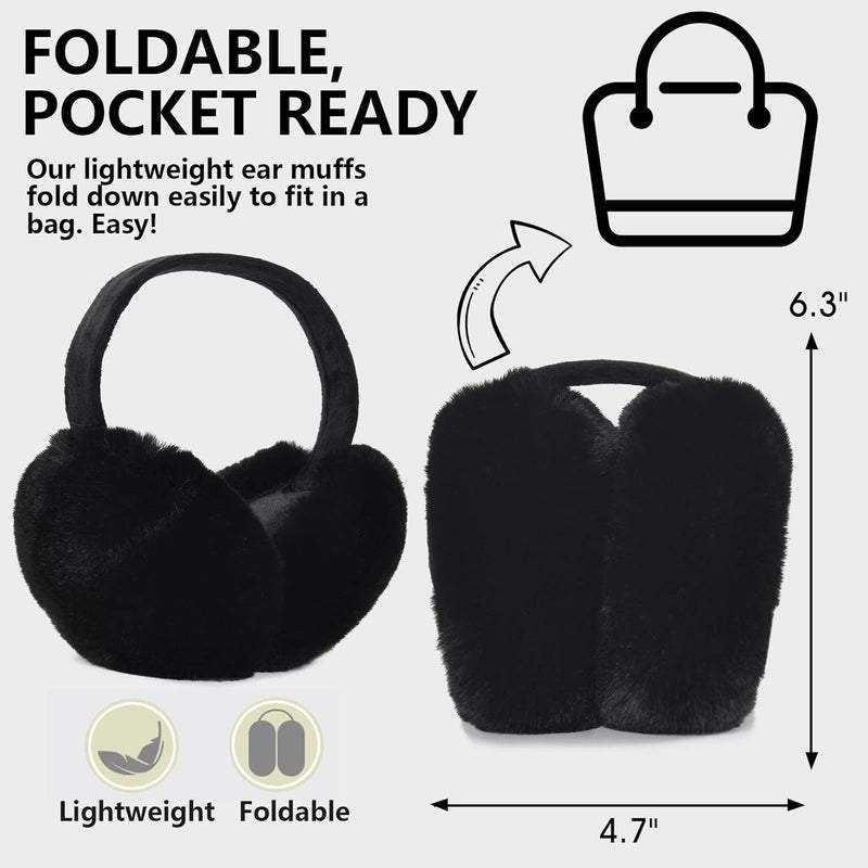 Fsmiling Winter Ear Muffs For Women Fuzzy Earmuffs Adjustable Ear Warmer Foldable - Image 5